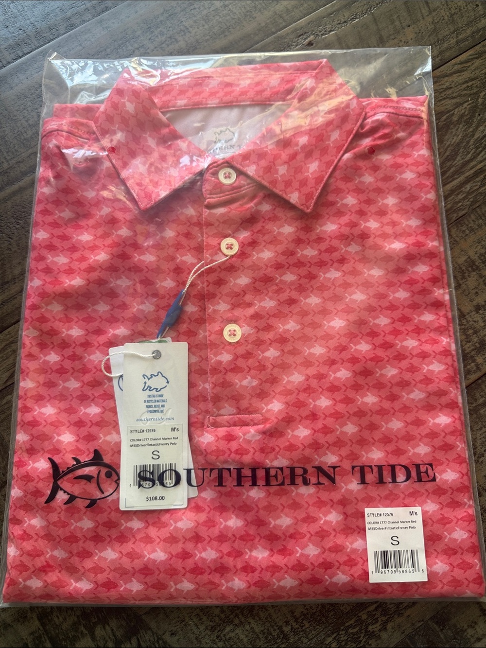 Southern Tide Men's Coral Pink Patterned Polo
